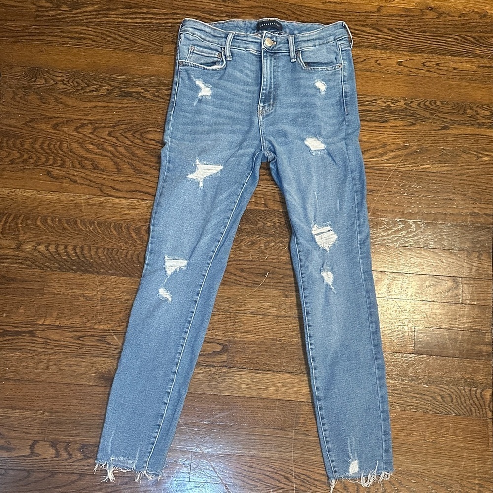 Aeropostale Medium Blue Ripped Skinny Jeans